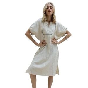 NYMane Union Dress Organic Cotton Cream Black Embroidered Trim M
